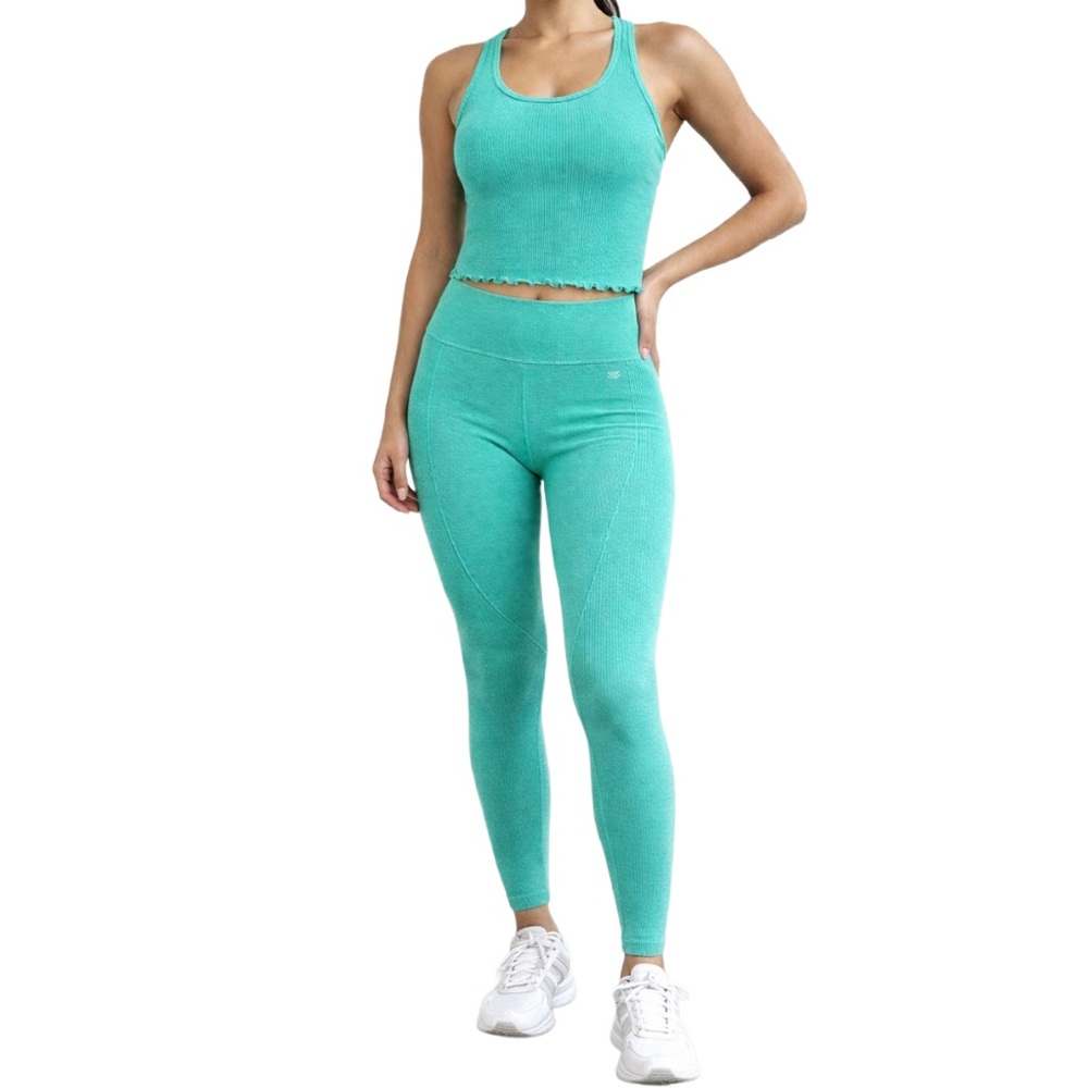 Mint Ribbed Seamless Active Set – Lettuce Edge Crop & Leggings – Small
